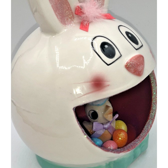 Vintage Ceramic Chick inside Ceramic Bunny Diorama Deb O. Original Designs OOAK - Picture 9 of 16